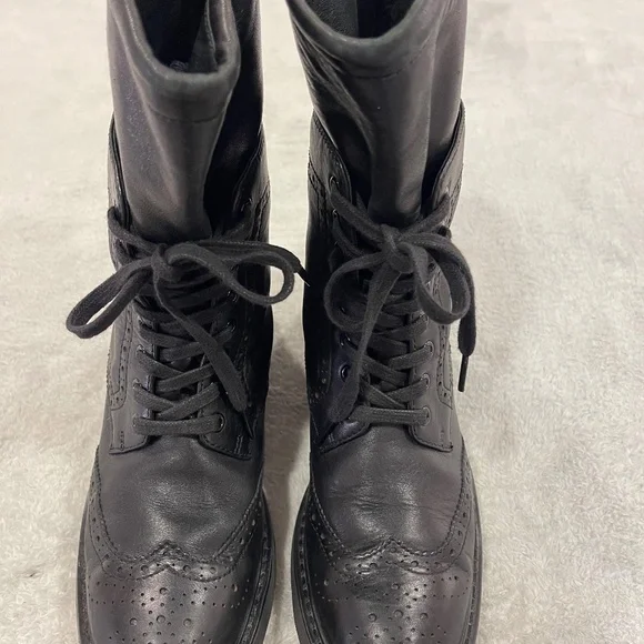 Prada Black Leather Combat Boots Size 7 - Picture 4 of 13